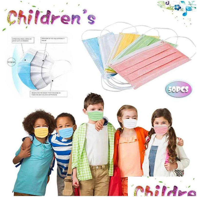 kids disposable face masks pink blue 3 layers breathable protective mask