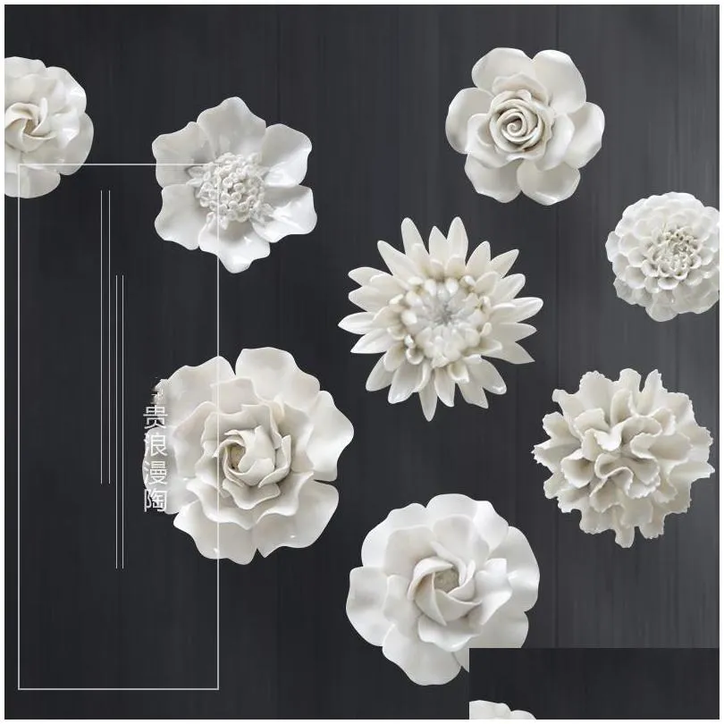 wall stickers modern 3d ceramic white flower sticker decoration livingroom tv background hanging crafts el mural accessories