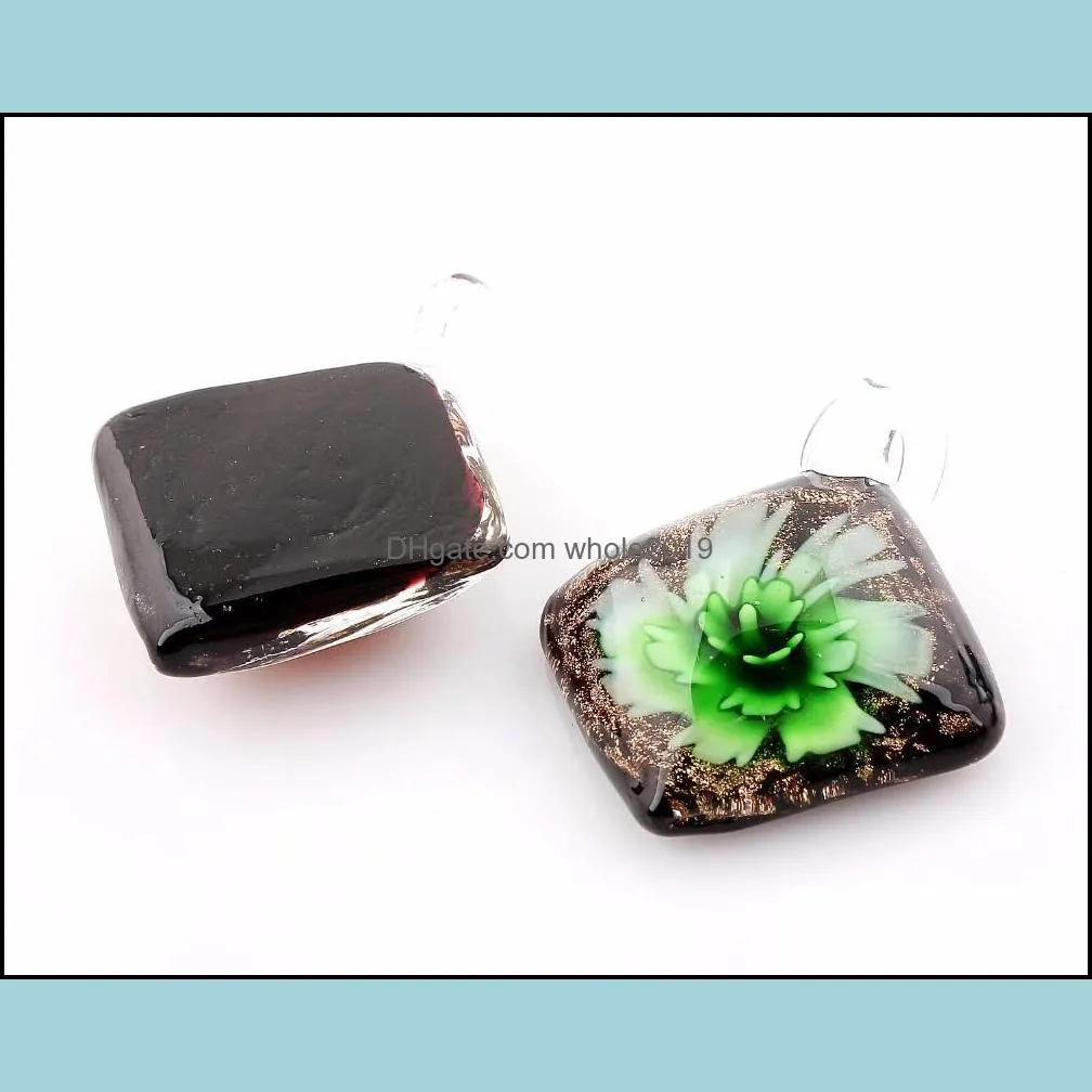 fashion beauty wholesale 6pcs pendants handmade murano lampwork glass mix within the square spin flower pendant fit necklace