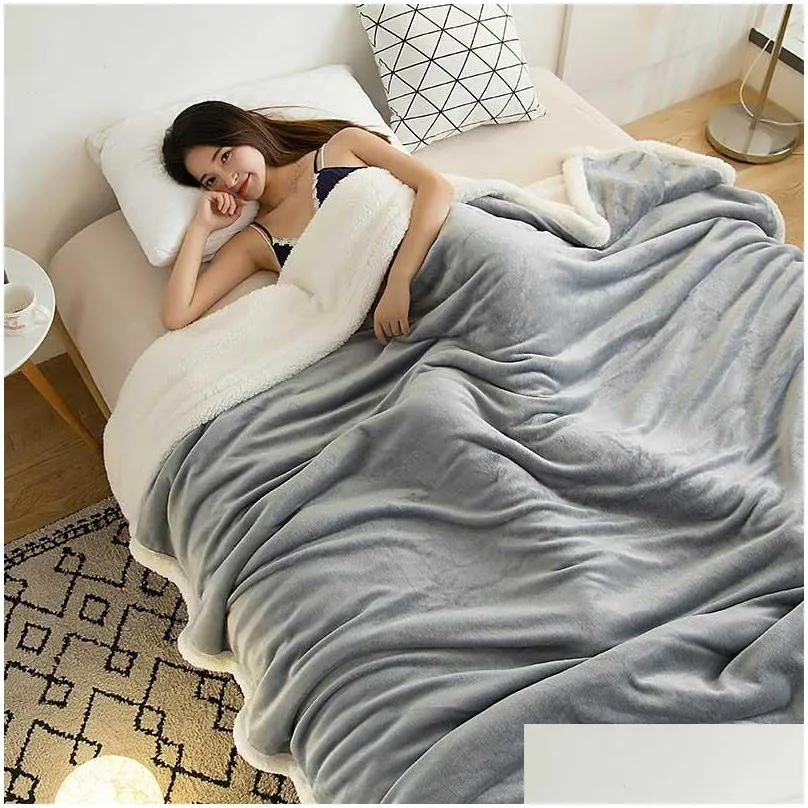 double thickening lamb cashmere blanket sofa winter super warm cozy throw blankets for office siesta aircondition bedspread