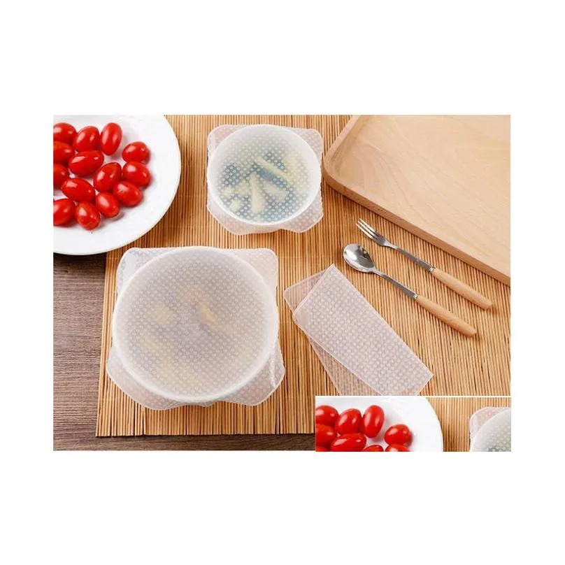 4piece/set silicone seal cover suction pot lids food grade  keeping wrap food seal lid cover silicone stretch lid kitchen tools