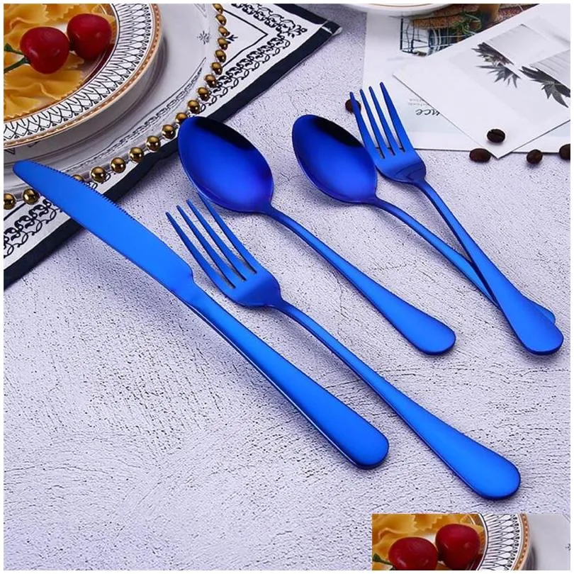 5 pcs/set flatware sets 6 colors dinner set flatware fork knife spoon teaspoon sets elegant cutlery kitchen accessories