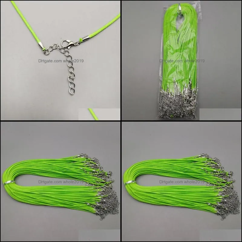 wholesale fashion 2mm wax leather cord necklace 45cm green color lobster clasp rope chain jewelry accessories 100pcs/lot