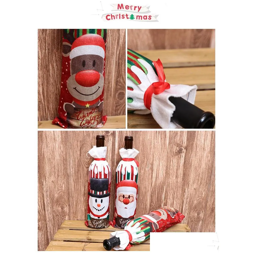 11styles christmas decorations gift wrap for home burlap embroidery angel snowman wine bottle cover set christmas gifts bag santa sack