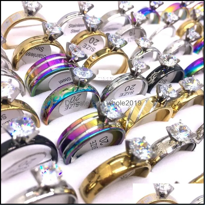 wholesale 100pcs womens fashion rings zircon rhinestone romantic wedding band jewelry
