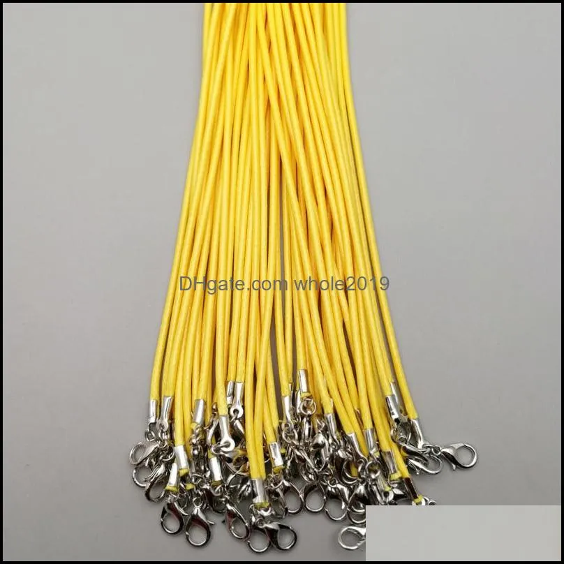 wholesale fashion 2mm wax leather cord necklace 45cm yellow color lobster clasp rope chain jewelry accessories 100pcs/lot