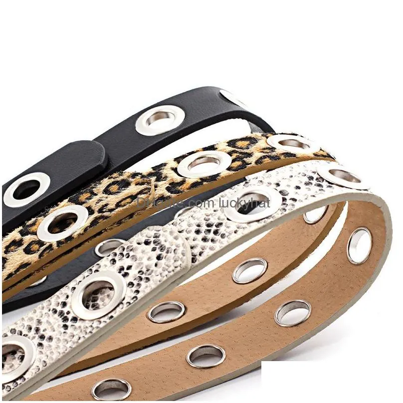 europe fashion womens decoration belt eyes buckle leopard snake grain rock ring chain punk pu leather belt