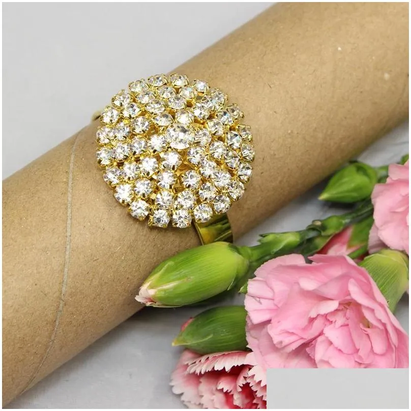 wholesale 12 pcs silver/golden rhinestone napkin rings serviette holder wedding napkin