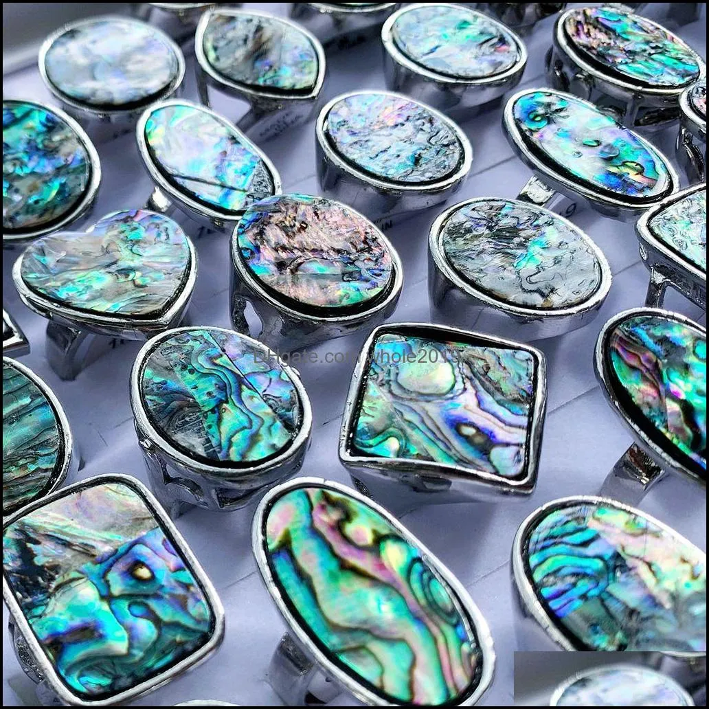 wholesale 12pcs big fashion charm shell abalone rings mix for women men party gifts retro jewelry lots