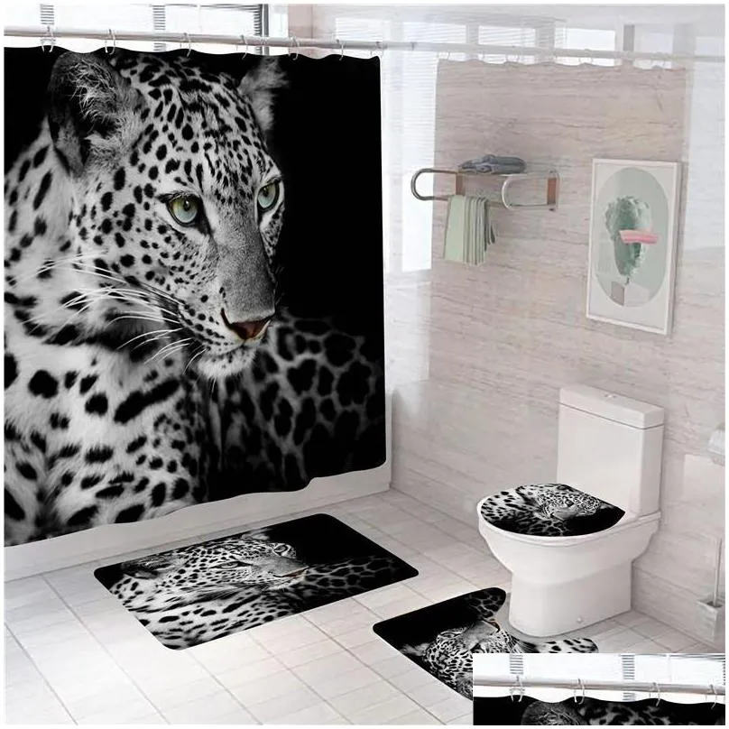 shower curtains tiger leopard animals printing curtain set polyester in bathroom bath carpet rugs toilet mat home decor