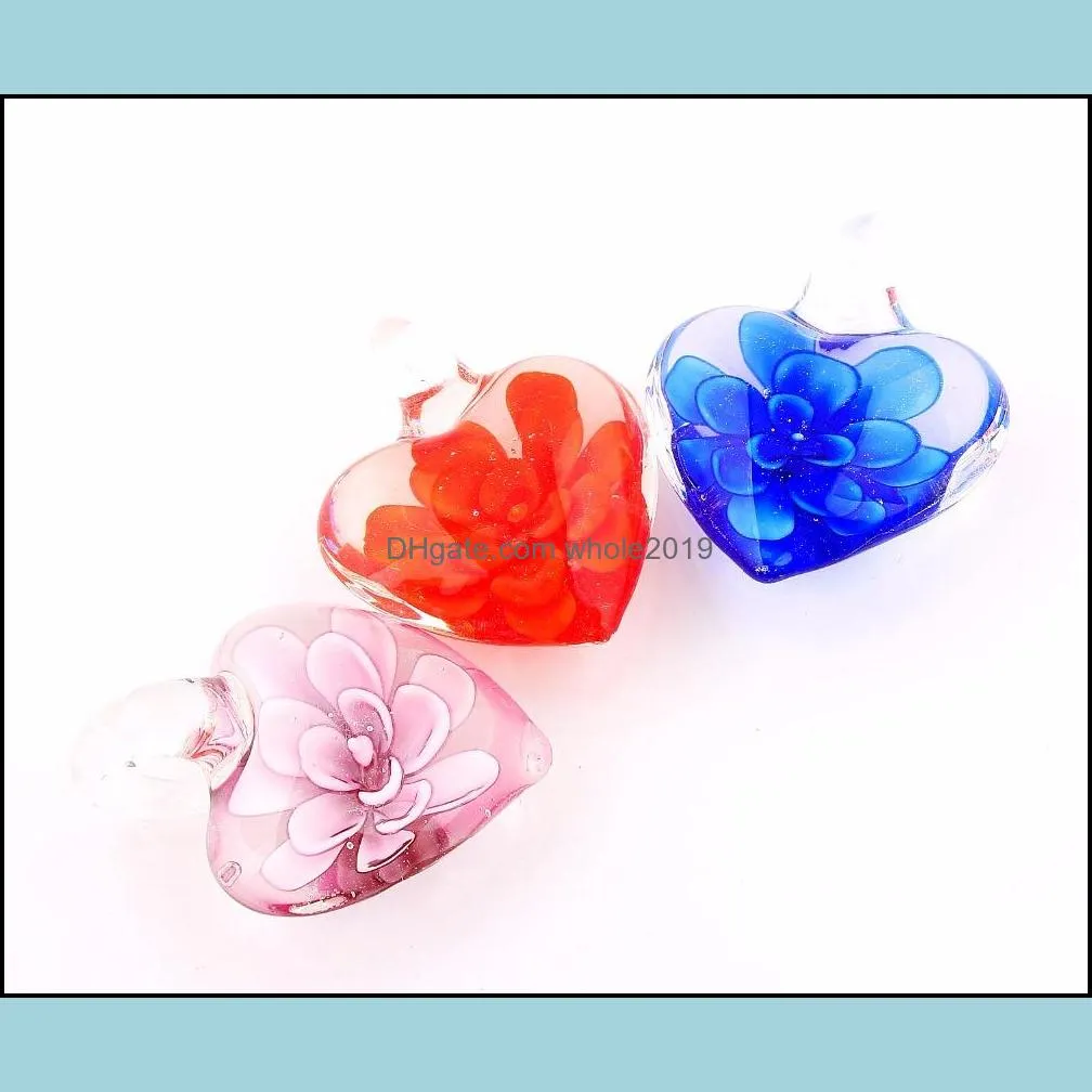 handmade murano lampwork glass mix color flower heart pendant fit necklace wholesale 6pcs