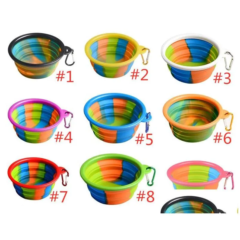 camouflage pet bowl silicone collapsible folding puppy bowl with carabiner portable pet dog bowl for outdoor travel food water feeding