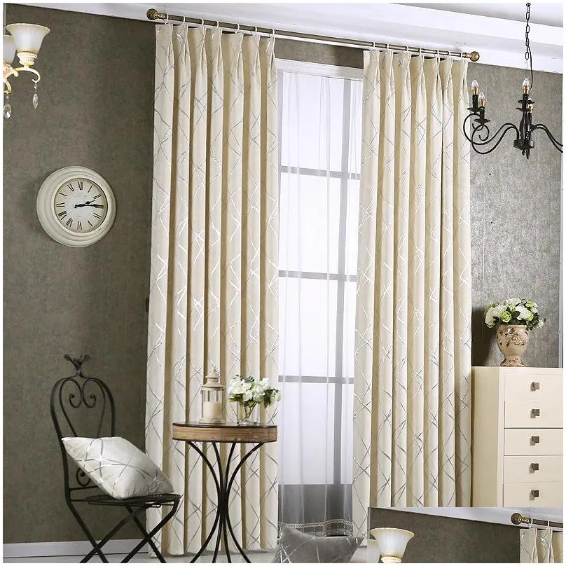 chenille jacquard silver blackout curtain for bedroom modern blind fabric grey drapes for living room window custom size