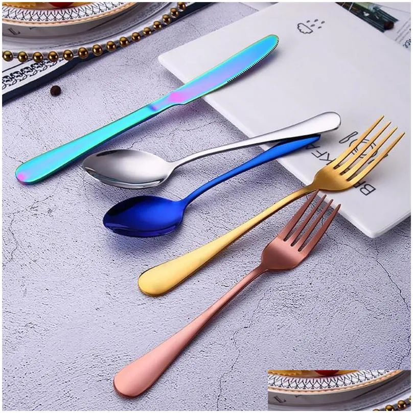 colorful 5 pcs/set flatware set tableware cutlery fork knife spoon teaspoon kitchen accessories for wedding home parties