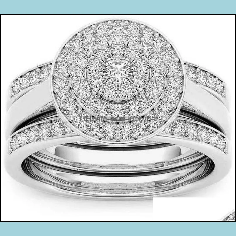 wedding rings 2pcs bridal set elegant crystal engagement ring luxury gold color round heart zircon for women boho jewelry 1892 t2