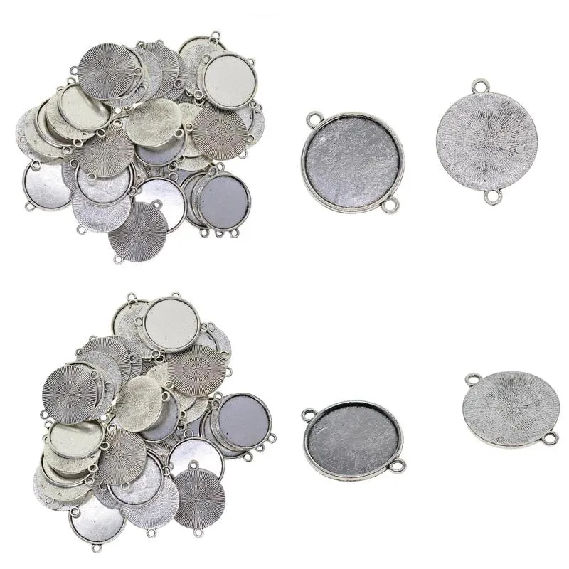 50pcs necklace pendant setting cabochon cameo base tray bezel blanks fit 25 mm cabochons jewelry making findings tibetan silver1