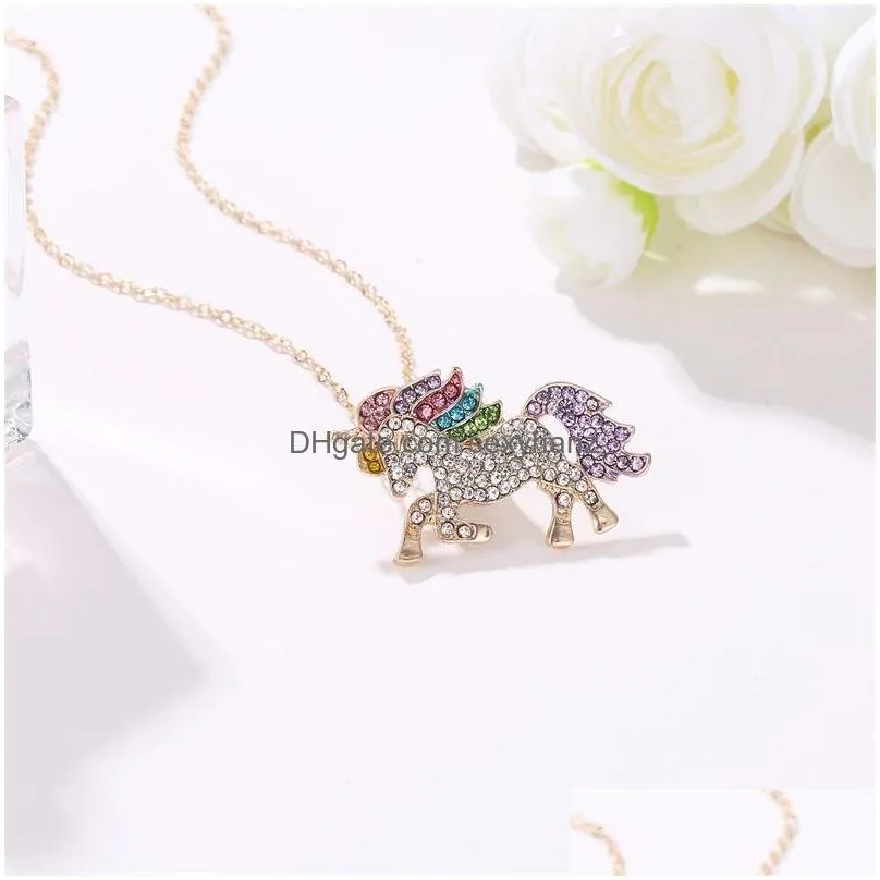 fashion jewelry colorful rhinstone pendant necklace womens pony chokers necklace