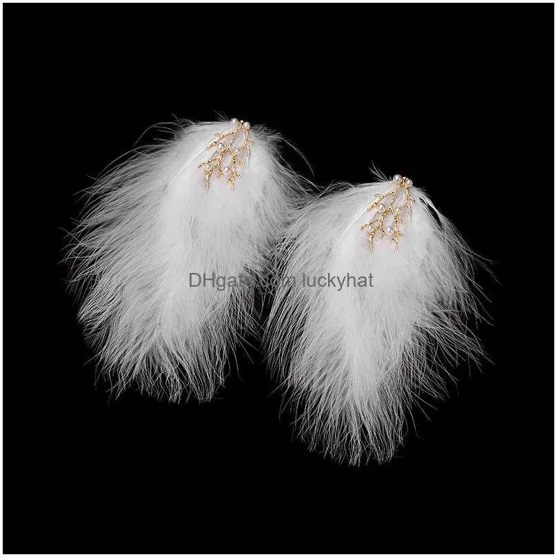 fashion jewelry pearls branch white feather hairpin wedding dress photo headpiece feather barrette