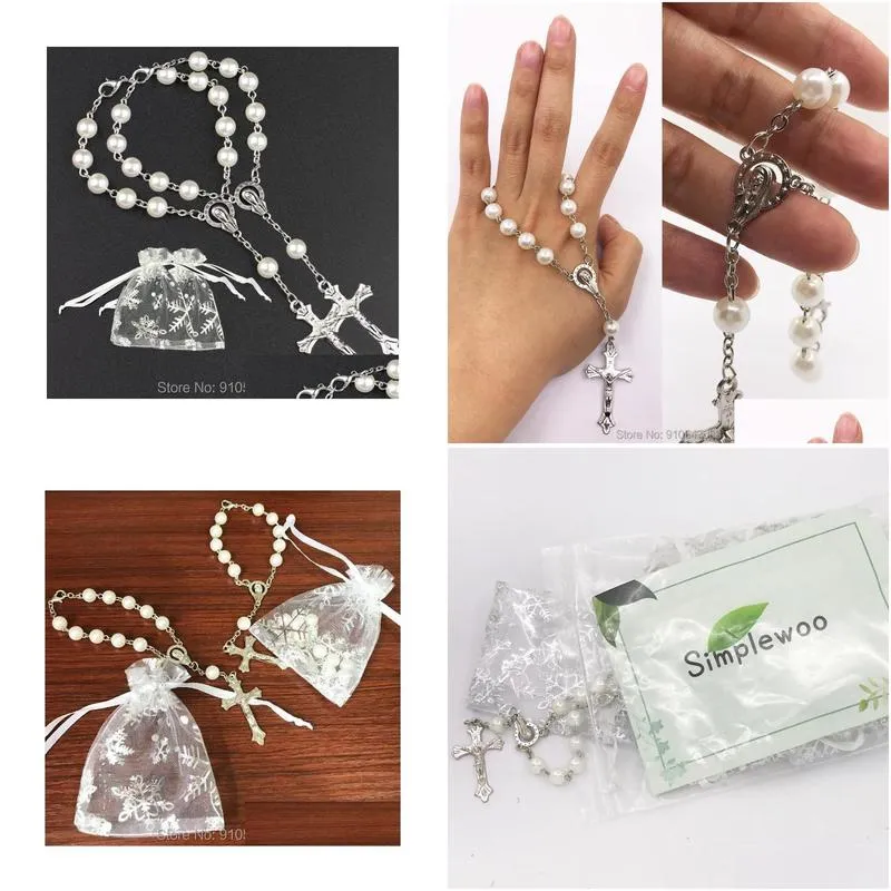 party favor simplewoo first communion gifts baptism rosary favors recuerdos de bautizo quinceanera white/silv pack of 12pcs