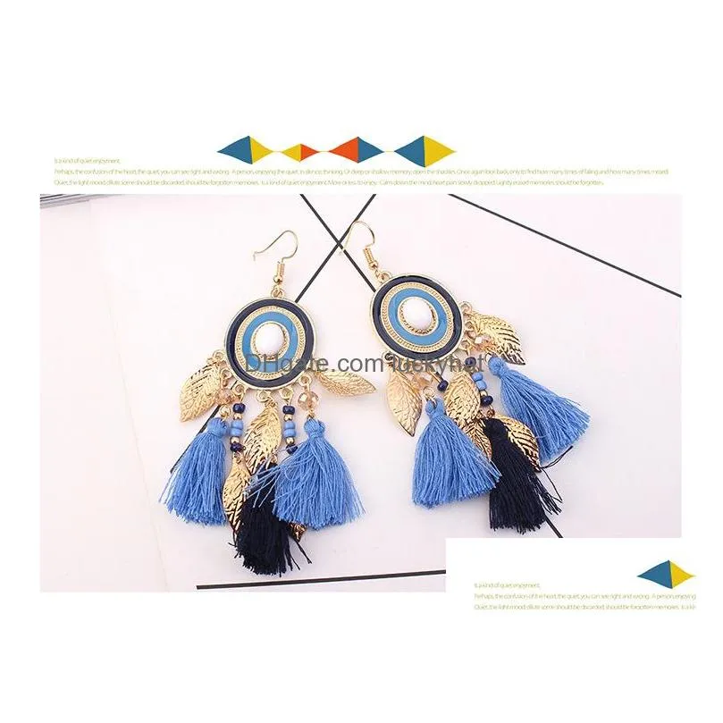 bohemian fashion jewelry womens leaves tassels dangle earrings