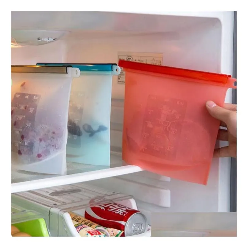 1500ml/1000ml reusable silicone food  bags food preservation bag sealing storage container portable picnic ziplock bags ship