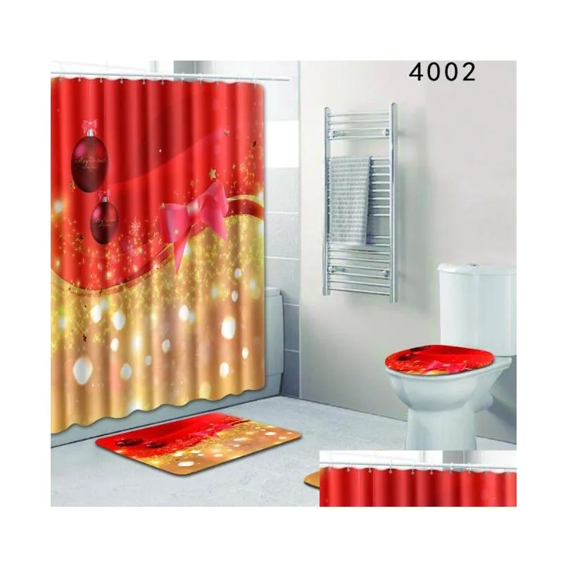 christmas shower curtain set with mat seat cover polyester waterproof bath curtain non slip