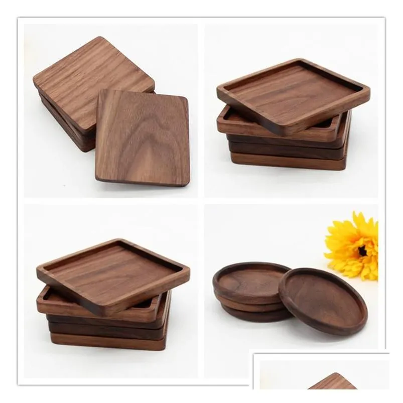 wooden coasters black walnut cup mat bowl pad coffee tea cup mats dinner plates kitchen home bar tools