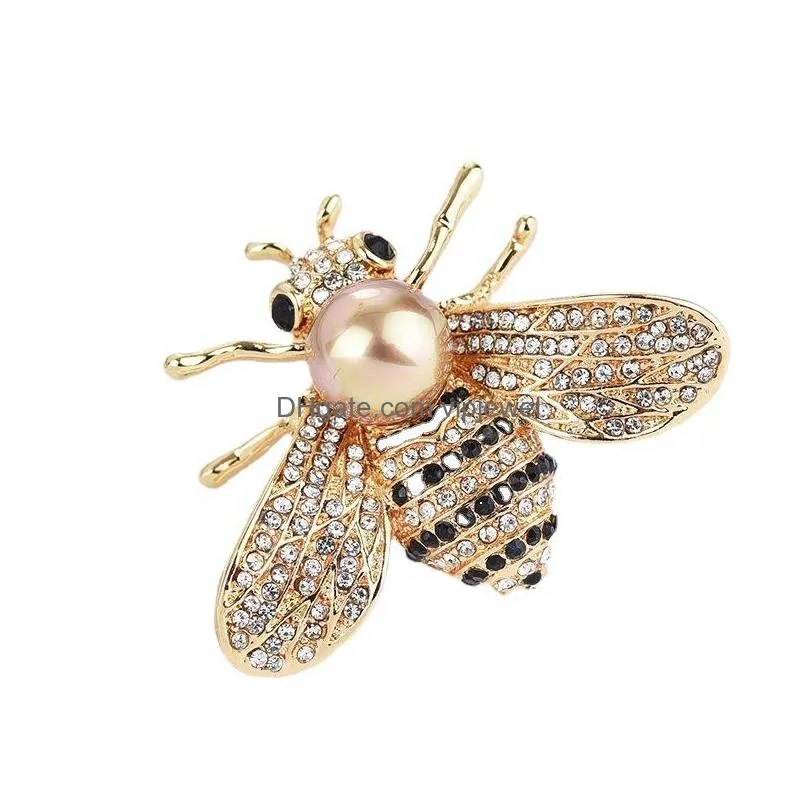 fashion jewelry cute bee brooch for women rhinestone pearl bee suit breastpin lady accessories