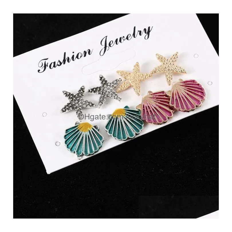 europe fashion jewelry womens earrings 4pairs/set stars shell patern pattern stud earrings