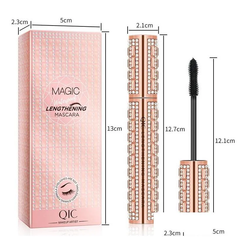 qic peanut brush head mascara fiber shining diamond waterproof lengthening cruling thick beauty makeup balck mascara