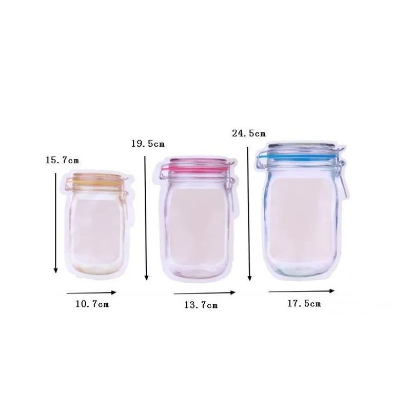 mason jar shaped zipper food storage bag reusable bulk food storage container cookie snacks candy leakproof bags kitchen organization