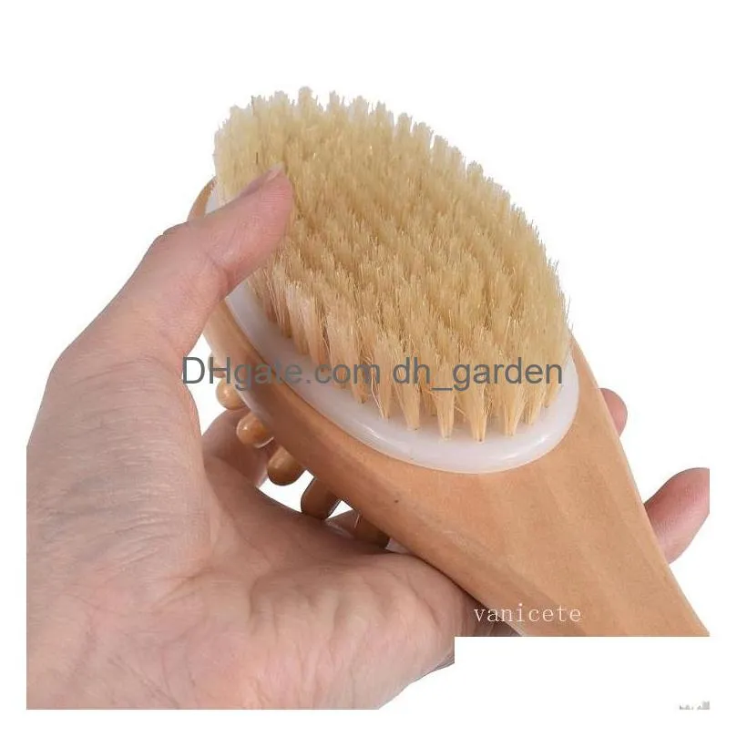 natural boar bristle wooden massage bath brushes back brush with long handle exfoliate skin brushes t2i53410