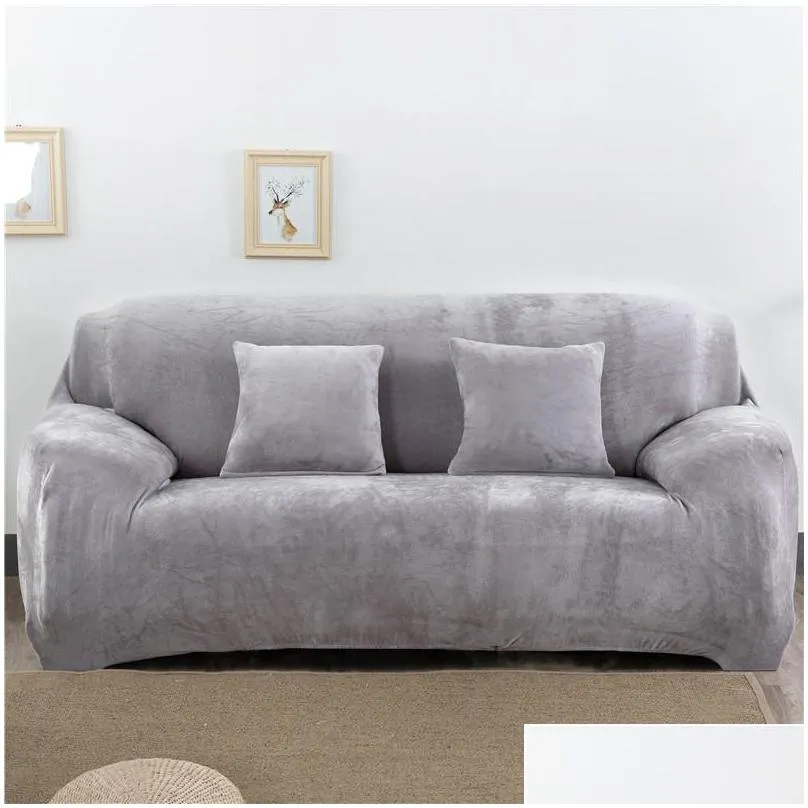 solid color plush thicken elastic sofa cover universal sectional slipcover 1/2/3/4 seater stretch couch cover for living room