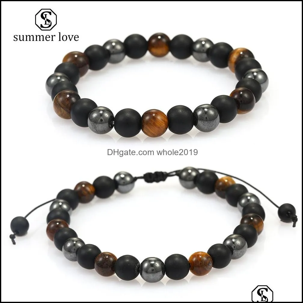 8mm black agate tiger eye natural stone beads bracelet for men women handmade braided elastic chakra energy bracelet fashion jewelry