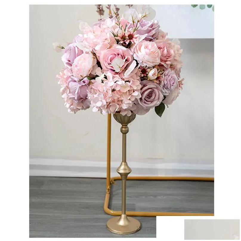 decorative flowers wreaths pink artificial silk wedding backdrop decor arrange arch table centerpieces row flower party window display