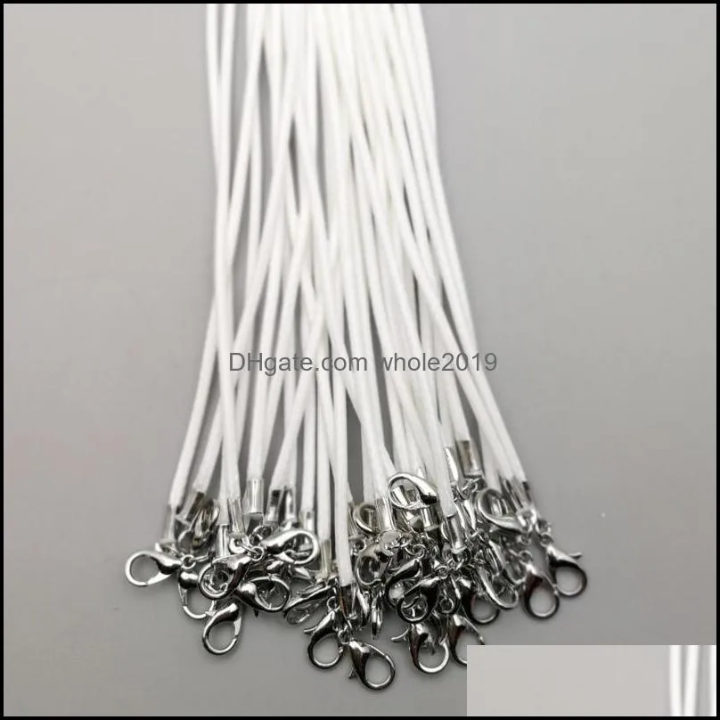 fashion 2mm white color wax leather cord necklace 45cm lobster clasp rope chain jewelry accessories wholesale 100pcs/lot