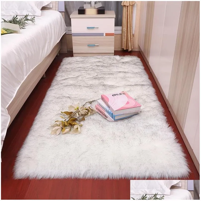 rectangle carpets soft fluffy faux sheepskin fur area rugs nordic red center living room carpet bedroom floor white bedside rug