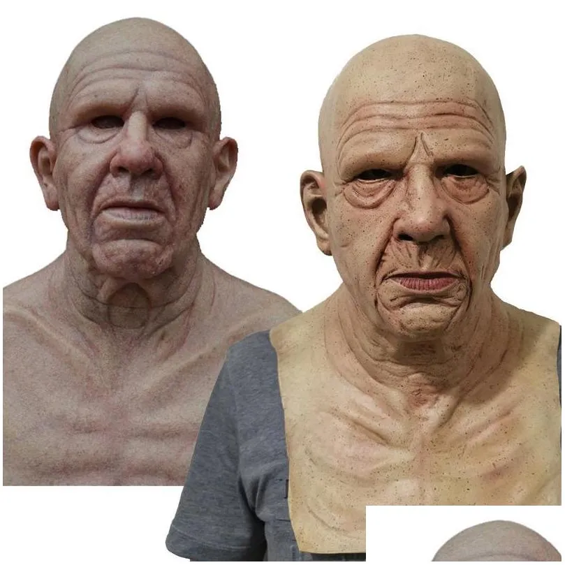 party masks grandfathers latex scary full head cosplay for halloween wig old man mask bald horror funny