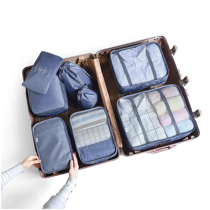 8pcs travel home clothes quilt blanket storage bag set shoes partition tidy organizer wardrobe suitcase pouch packing cube bags