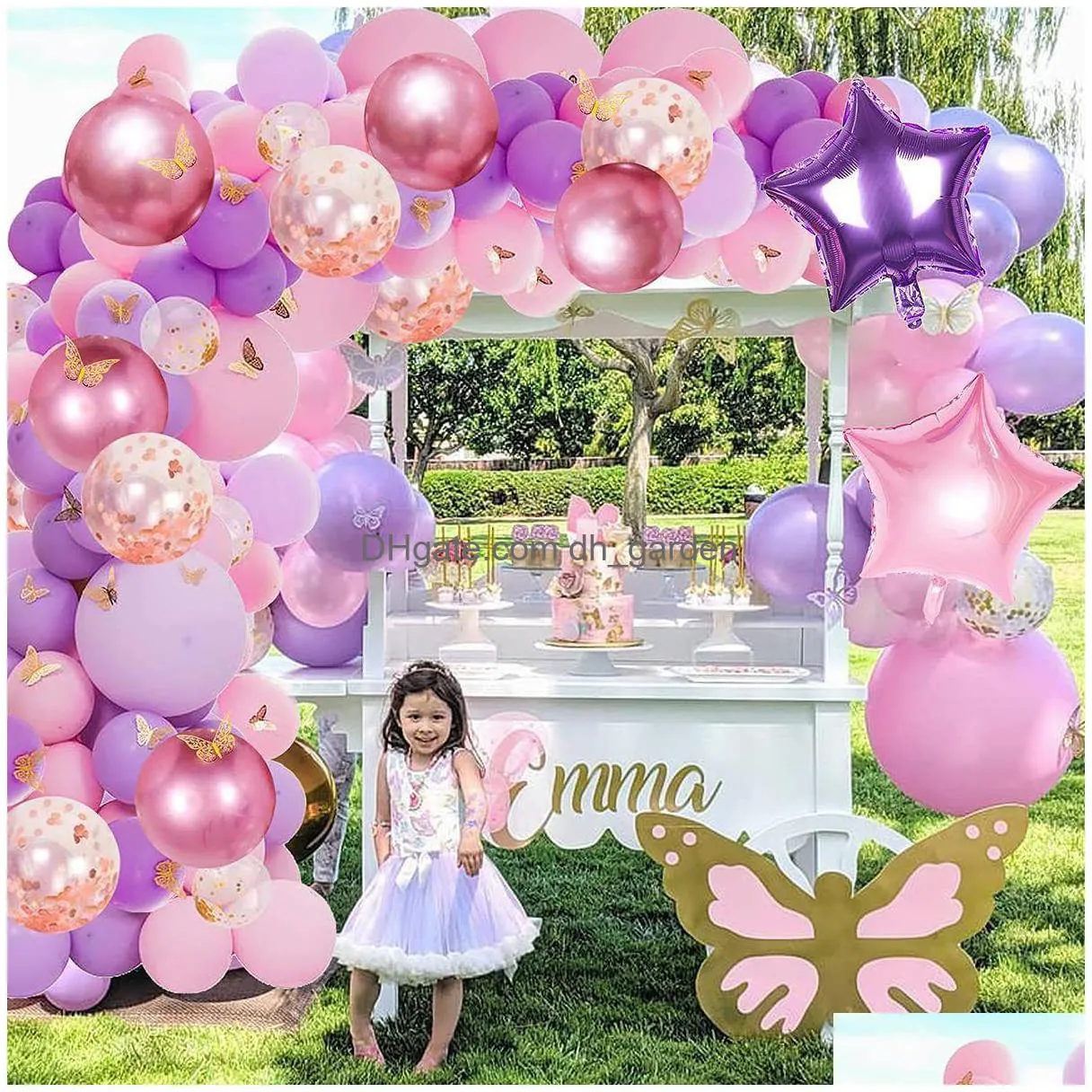 christmas party supplies purple balloon golden butterfly garland decoration ladies girls baby birthday