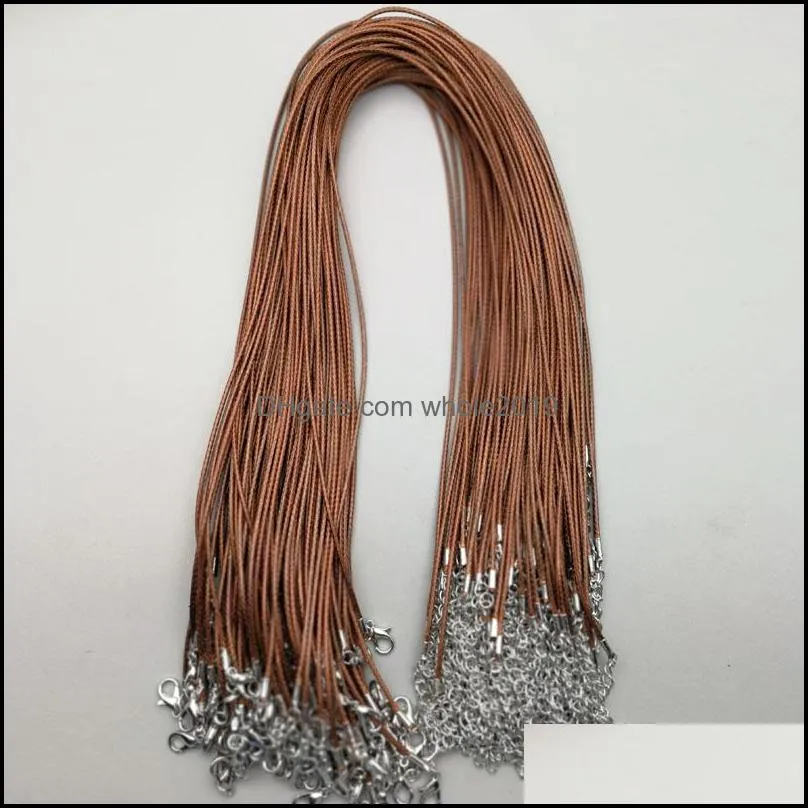 wholesale 1.5mm coffee wax leather cord necklace rope 45cm chain lobster clasp for jewelry making 100pcs/lot