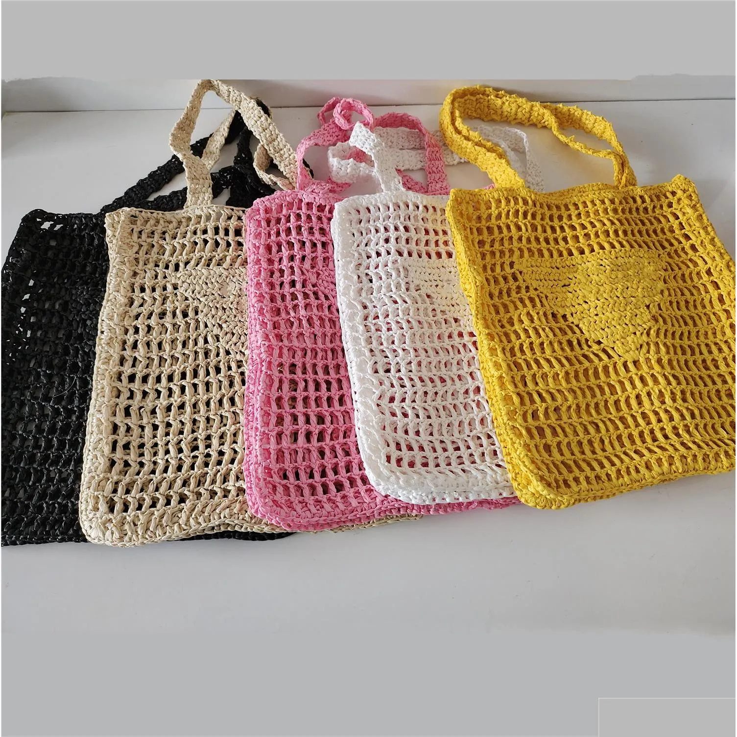 fashion letter p mesh hollow woven shopping bags home decor for summer straw tote bag shoulder beach bag 6color