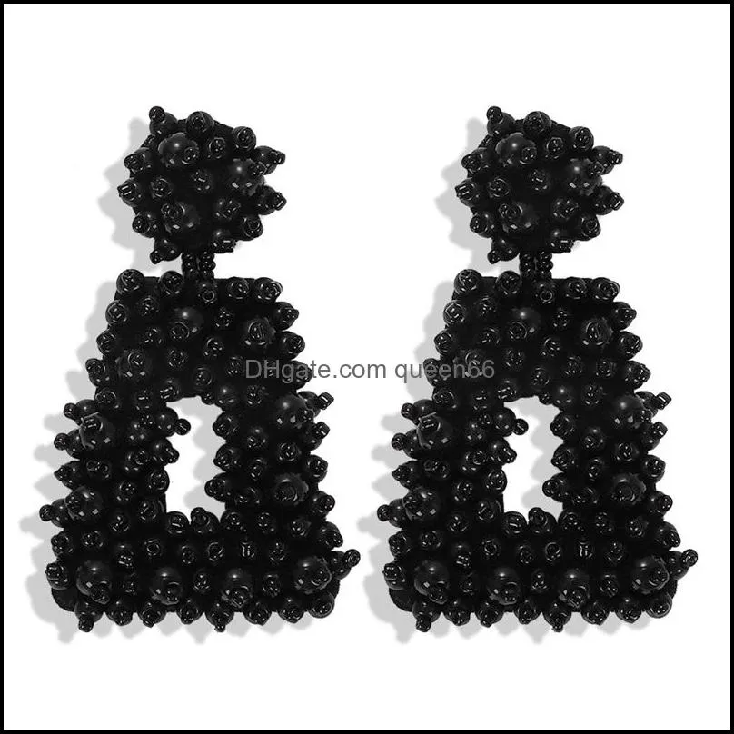 creative knitting trapezoidal pure handmade rice bead earrings 1626 q2