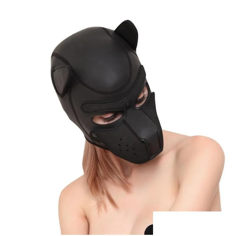 other event party supplies exotic accessories sexy cosplay fashion padded latex rubber role play dog mask puppy full head with ears 