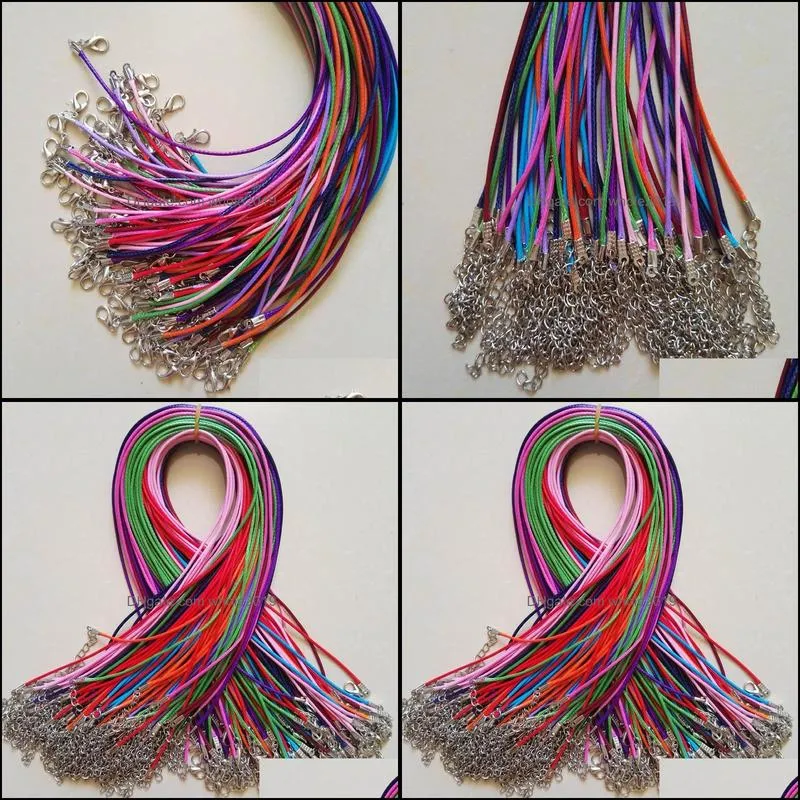 wholesale 1.5mm wax leather cord necklace rope 45cm chain lobster clasp diy jewelry accessories 100pcs/lot mix color