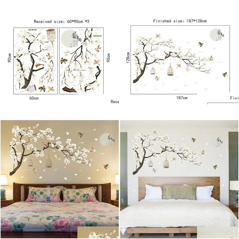 187x128cm big size tree wall stickers birds flower home decor wallpapers for living room bedroom diy rooms decoration