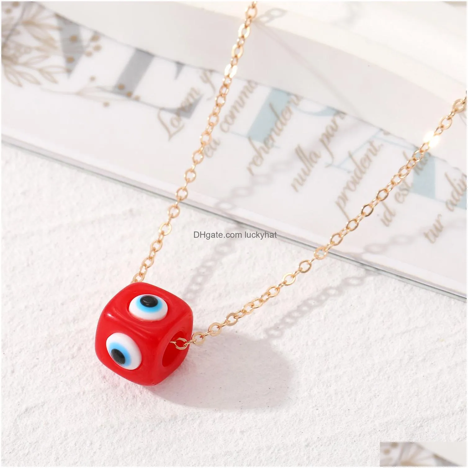 resin square evil eye bead pendant necklaces for women blue eyes necklace