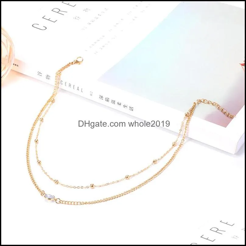 2019 new bohemian fashion small beads double charm necklace for women round gemstone pendant gold chain choker necklace party jewelry