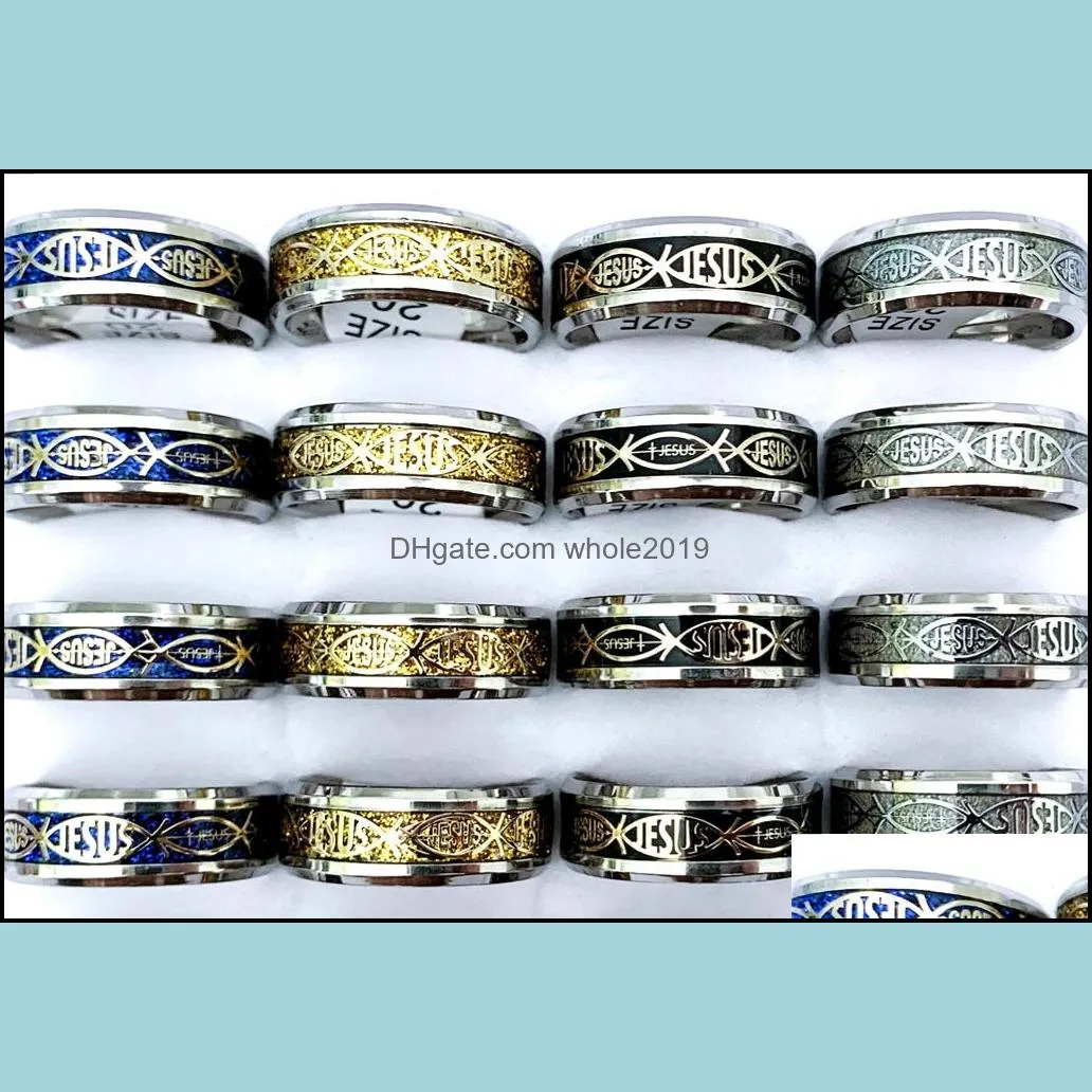 wholesale 36pcs jesus stainless steel rings mix religious chirstain god churc pray amen men women gifts charm jewelry