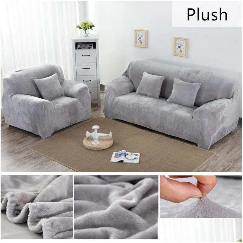 solid color plush thicken elastic sofa cover universal sectional slipcover 1/2/3/4 seater stretch couch cover for living room